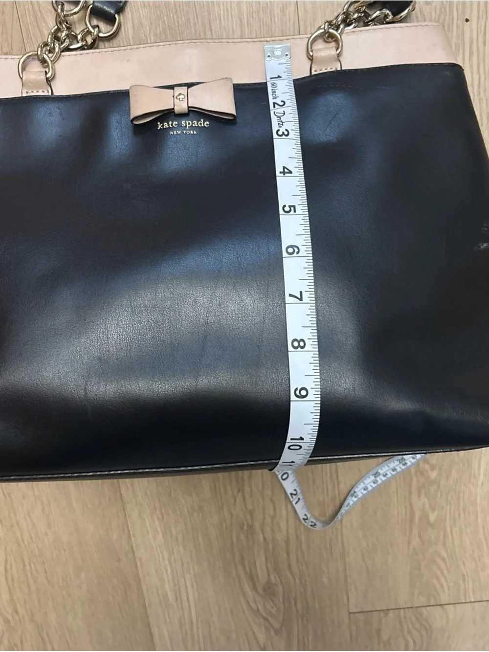 kate spade Black and Cream Leather Tote with Bow Accent